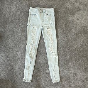 Light Blue American Eagle Ripped Hi-rise Jeggings